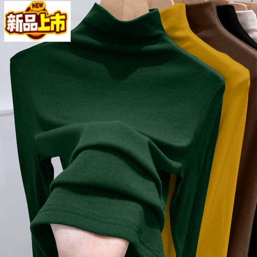 First diameter double-sided German velvet half turtleneck bottoming shirt for women, autumn and winter new style plus velvet thickened large size mid-collar long-sleeved top burgundy 2XL suitable for 125-140Jin Jin equals 0.5 kg