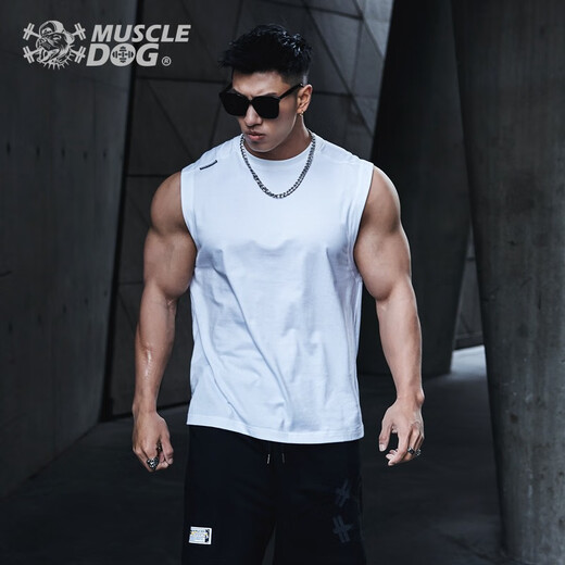 MUSCLE DOG肌肉狗 运动背心男士夏休闲百搭宽松圆领宽肩健身工字背心训练服 灰绿色 2XL