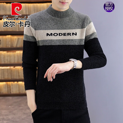 皮尔卡丹男士毛衣潮流黄金貂针织衫男装秋冬毛线衫上衣加厚学生帅气打底衫 【冬款】687黄金貂-黑色 加厚 XL 120-135斤