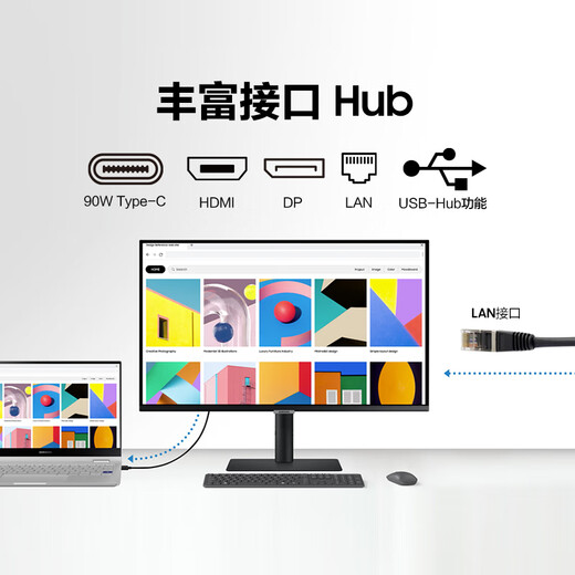 三星（SAMSUNG）32英寸分屏 4K HD600 量子点 护眼办公 竖屏 设计 IPS Type-C 台式笔记本外接 扩展屏 电脑 显示器 S80PB QLED量子点 S32B800PXC 官方直营旗舰店
