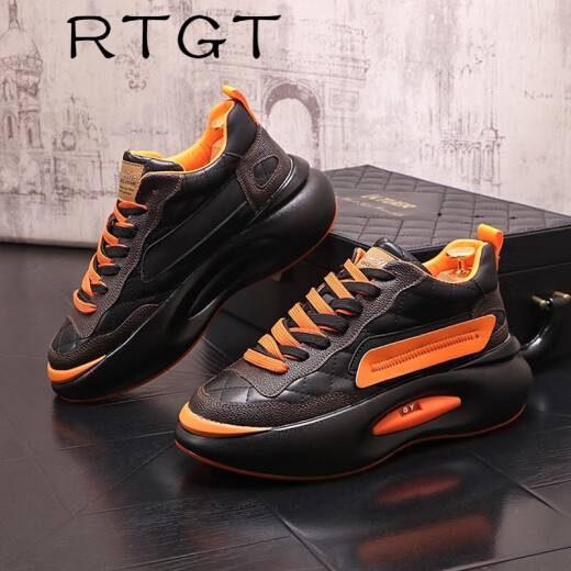 RTGT trendy brand European and American style 2023 new trendy fashion men's shoes color-blocked front lace-up round toe thick sole to increase personality and versatile sports and leisure low-top dad shoes white standard version 43