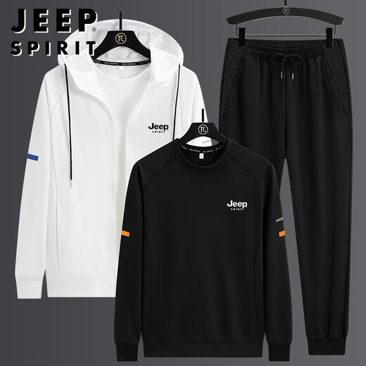 
JEEP SPIRIT Jeep Sweater Men's Set Long Sleeve Men's Spring and Autumn Casual Versatile Fashion Printing Fashion Brand Large Size Loose H673 Blue (Three-piece Set) 5XL