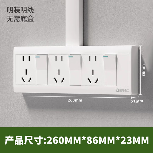 国际电工明装开关插座二开十孔双控开关厨房明线明盒双开双控带双五孔插座 三开十五孔【升级加厚】