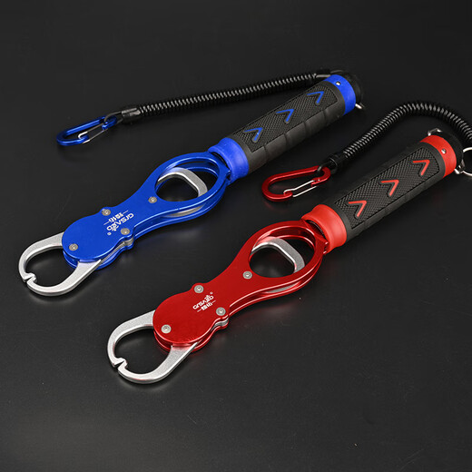Zhenyou (Grsaed) fish control device with scale to control large objects multi-functional aluminum alloy fish collector clamp fish catch fish control pliers with missed rope Red
