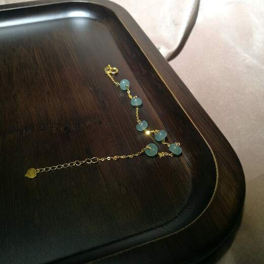 Beyou 18k gold ice blue water jade A-grade abacus bead bracelet adjustable light luxury simple versatile hand jewelry female gift hand circumference 15