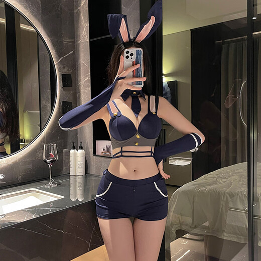 Femenina de la policía Sexy uniforme de conejo sheriff cosal de lencería de Halloween minifalda expuesta B Seduction al aire libre Navidad 3879 Sexy Battle Bata Headband Fait Fake Corbol Bra Private Ropa privada Fantasma Pantalones Abalone Vagina desnuda