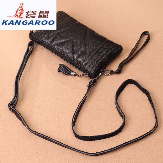 Kangaroo (KANGAROO) Summer Genuine Leather Crossbody Bag Women's Bag 2025 Chinese Valentine's Day Versatile Handbag Mom Soft Leather Mini Hand Mobile Phone Small Bag Black