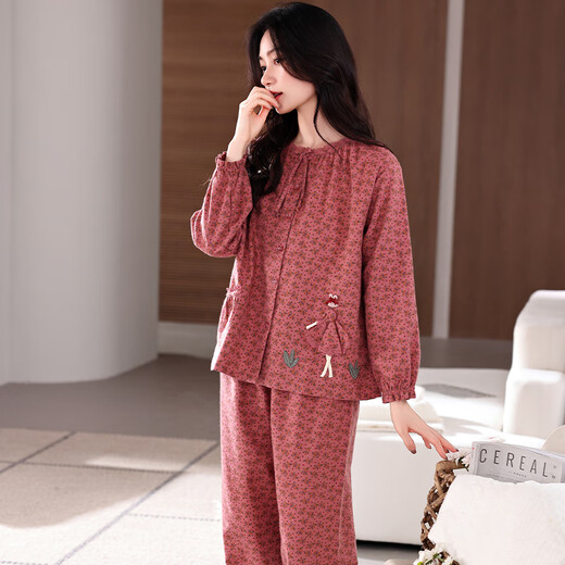 美即莱（MEIJILAI）睡衣女春秋季纯棉长袖薄款女士家居服全棉秋天新款宽松可外穿套装 1518 L（身高160-165体重110-120）