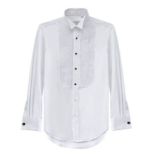 CULTUM Bamboo Fiber Accordion Pleated French Cuff Wing Collar Banquet Wedding Dress Groomsmen's Long Sleeve Shirt White Accordion Pleated 2XL
