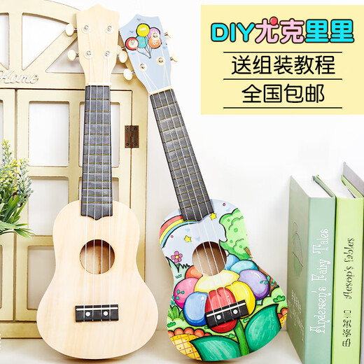
Test 68 assembled ukulele DIY small guitar handmade homemade material package painted hand-drawn drawing doodle wood 23 inches round-set three 21 inches