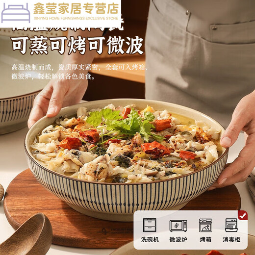 Keramikschale Haushaltssuppe Schüssel Nudel Schüssel Mahlzeit Teller Reisschale Unterglasurfarbene Keramikgeschirr Nudelschale mit Deckel MCFT3899