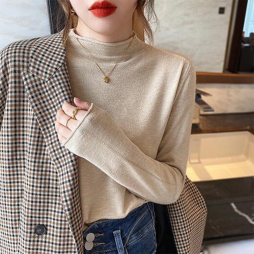 Feili Mushang Fashionable Half-Turnneck Sweater for Women in Autumn and Winter Design Thin Slim Slim Long Sleeve Top Base Sweater 681 White M