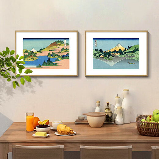 爱麒神奈川冲浪里原木风海浪挂画客厅餐厅装饰画民宿酒店玄关日式壁画 ZFL759款：東海道 整体尺寸：80*110cm 红木色实木框升级款细框