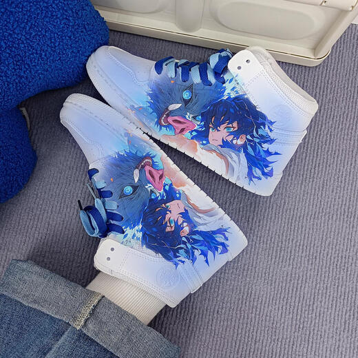 Joint Demon Slayer: Blade Anime Peripheral Herrenschuhe 2024 Frühlings- und Herbst -Iinosuke -Paar Sportschuhe Huili Ganyu Low Top Board Schuhe (Pink Blue) Z2694D 37