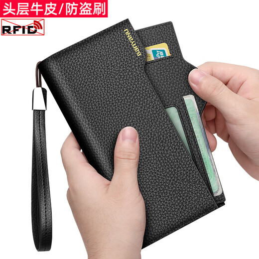 Banyannu Wallet Herren echtes Leder 2025 Neue lange Kapazität Multi-Card-Kuhspanner-Kupplungs-Führerscheinkarten-Brieftasche Kaffee (Plack Tattoo Head Cowide) Anti-Diebstahl