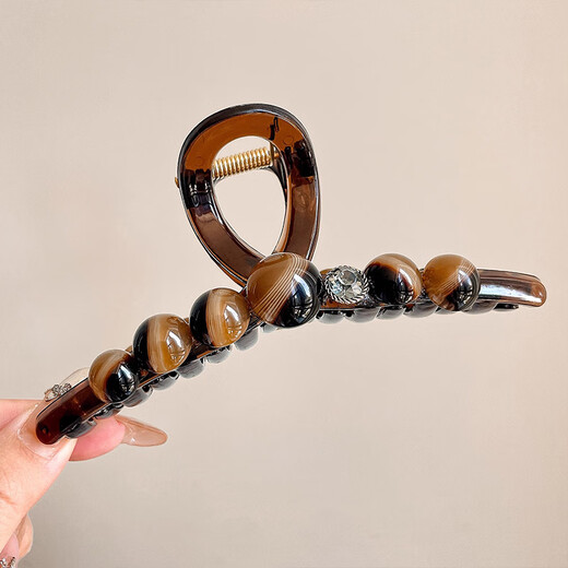 Wanyao high-end round bead gripper for women 2025 new hairpin for women on the back of the head retro hairstyle shark clip large hair accessories round bead sparkling diamond gripper 13cm