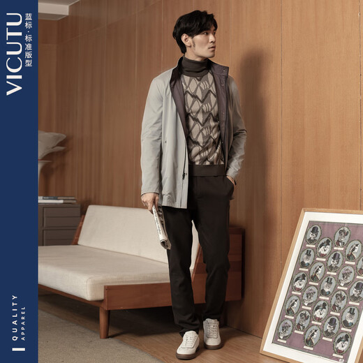 VICUTU men's windbreaker, comfortable, fashionable and casual business jacket, brown 190/108B