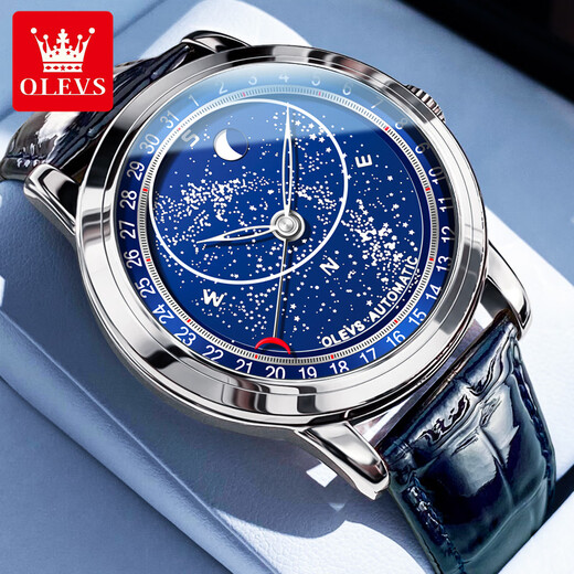 Olevs Swiss Certified Brand Watch Mechanical Watch Vollautomatisch Herren Uhr Luminous wasserdichte sternförmige Mode Mods Watch Olevs-9923-Silver Shell Flat Circle