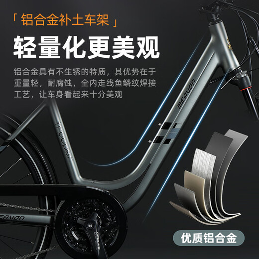 MEAVONMMEAVON德国马丁长途旅行车自行车铝合金变速油压碟刹发电花鼓700C蝴蝶把 27速 木炭灰色【发电花鼓】