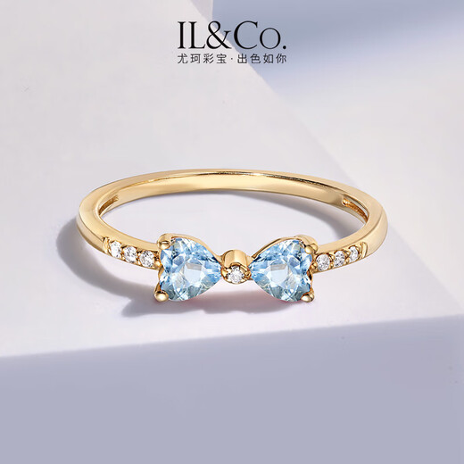 IL&CO Youke Mina Sweetheart 18K gold natural aquamarine ring women's bow gift female birthday gift natural aquamarine ring * about 0.4-0.5 carats No. 15