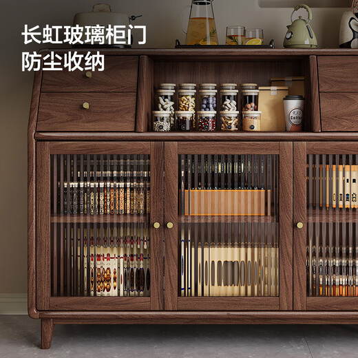 Yueying tung black walnut solid wood sideboard storage cabinet Nordic simple glass door storage cabinet wall-mounted home wine cabinet drawer cabinet black walnut two-door sideboard