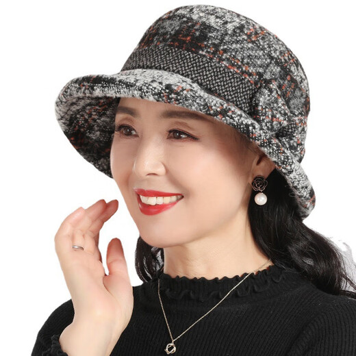 BuyYii 中老年帽子女洋气秋冬款盆帽妈妈帽毛呢帽老人帽保暖防寒渔夫帽 LRM-11桔色 M(56-58cm)