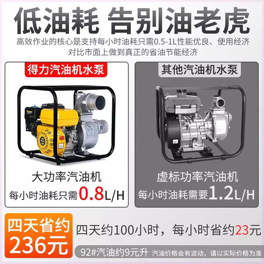 Deli Deli four-stroke gasoline engine water pump hand-started pump for agricultural field irrigation self-priming pump firefighting fishery copper 5100W flow rate 60 cubic meters/h4 inches