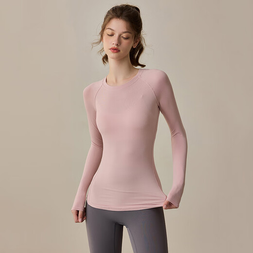 LULU CENTURY Warm fitness quick-drying clothing for women Pilates training tight slimming sports tops fashion bottoming tights long sleeves off-white L