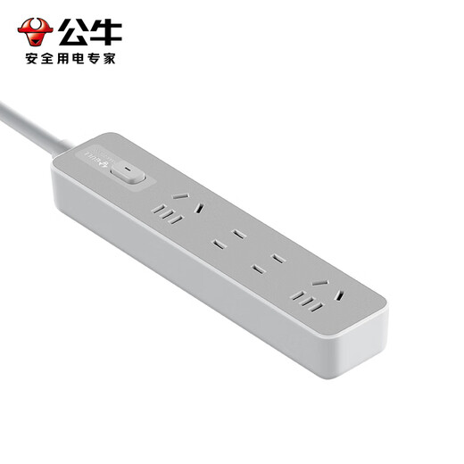 Bull (BULL) socket basic model master control switch drag strip porous long line multi-functional electrical plug-in board with child protection door/new national standard/row plug/wiring board gray Z generation series four-socket master control 1 meter-Z1221J meteorite gray