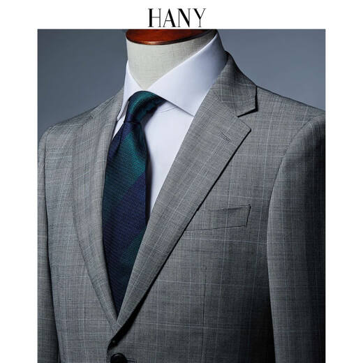 汉尼（HANY）【高定工艺】亲王格羊毛西服男结婚商务西装外套灰色男士单西正装 赫斯提亚浅灰格 【单西上衣】 48