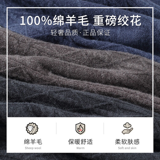 MONTAGUT Winter Men's 100% Pure Wool Cardigan Young and Middle-aged Knitted Sweater Jacket Thick Navy 56