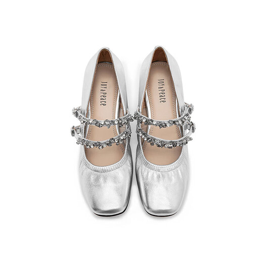 Wahre Schönheit Poesie Silber Flügel Mädchen Frühlingsschaffell Dicke Ferse Silber Mary Jane Schuhe Frauen J6621AQ4 Silber 37