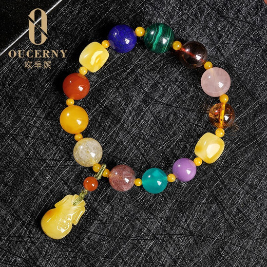 Ouchini Natural Beeswax Bracelet Duobao Series Bracelet Blood Amber Gold Amber Rose Crystal Hair Crystal Old Honey Southern Red Malachite Strawberry Crystal with Amber Water Drop Pendant Women's Model