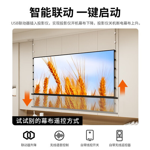 JCONG Free Installation Projection Curtain Smart Photon Home Living Room Ceiling Wall Mount Remote Control Suspension Electric Curtain Home Theater Embedded Hidden Wire Anti-Light Curtain Smart Photon Wire Curtain-Suspended Version 92 Inch