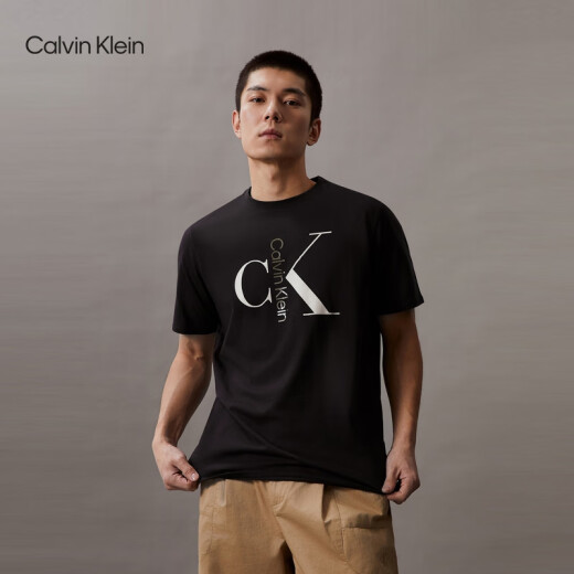 Calvin KleinJeans夏季男士休闲通勤经典字母印花ck纯棉短袖T恤40KC829 bae-太空黑 s