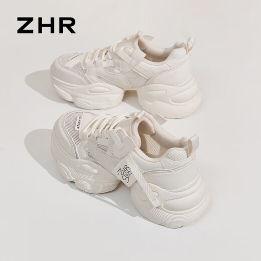 ZHR老爹鞋女夏季厚底休闲网洞鞋女透气女鞋 G673E 米色（网面） 35