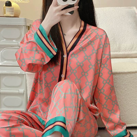 珍韵缘春秋季冰丝睡衣女2025年新款夏天长裤两件套装女时尚长袖家居服 KYKS4839(长 袖+长 裤) M [建议体重75100斤]