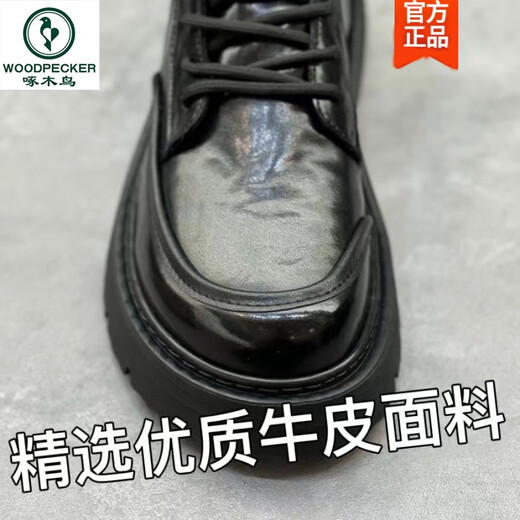 啄木鸟男士马丁靴2025新款真皮高帮工装靴厚底黑色机车皮靴经典防滑保暖 6355黑色 加绒款 40 【标准皮鞋码】