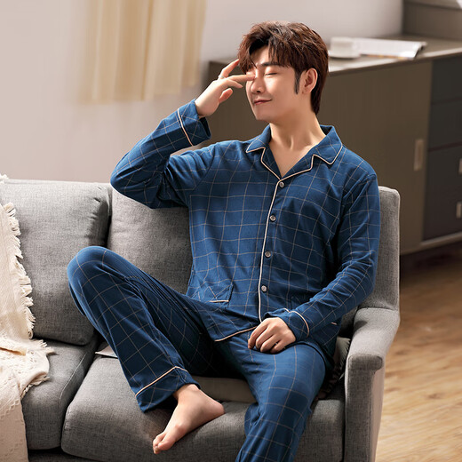 Mandelefin 6xl Pajamas de gran tamaño Spring y otoño Pure Cotton Fat 300 Jin [Jin equivale a 0.5 kg] Agregue peso para aumentar la ropa casera de manga de mediana edad 9905 5XL (220-260 Jin [Jin equivale a 0.5 kg])