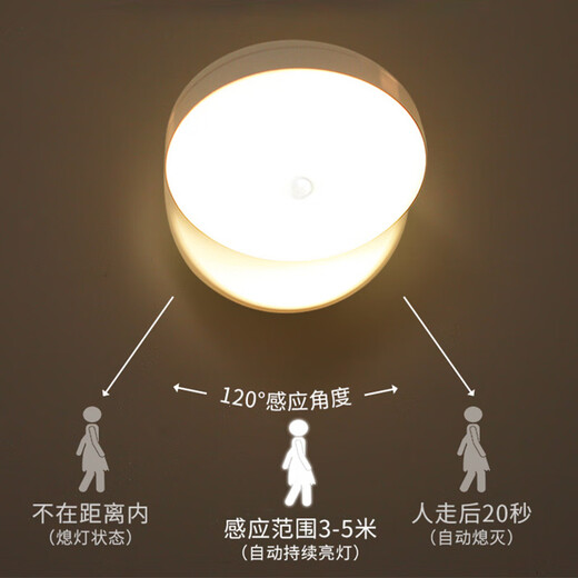 Qifan 360 Rotating Night Light Human Body Sensor Lamp Wireless Magnetic Light Control Home Corridor Aisle Wardrobe Cabinet Lamp Rotating - White Light Charging + Battery Dual Use