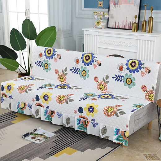 Xuxian full-cover sofa cushion foldable sofa bed cover four-season universal non-slip sofa cover simple dual-purpose without armrests Sunflower 2 meters long 1.5 meters wide