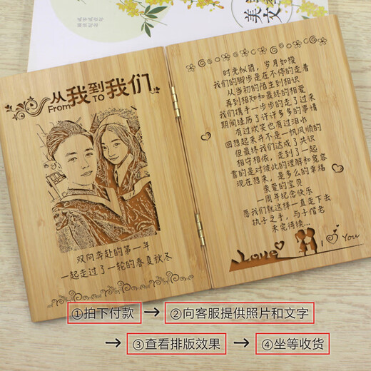 七夕情人节结婚一周年纪念日礼物女送老婆老公女友男朋友十年20年 刻两张照片+文字(礼盒装)发顺丰