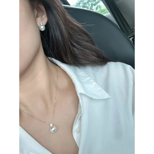 Princess Diana Pearl Necklace S925 Silver Classic Princess Model Australian White Zirconia Model Set with Diamonds 10mm White Beads Cross Chain