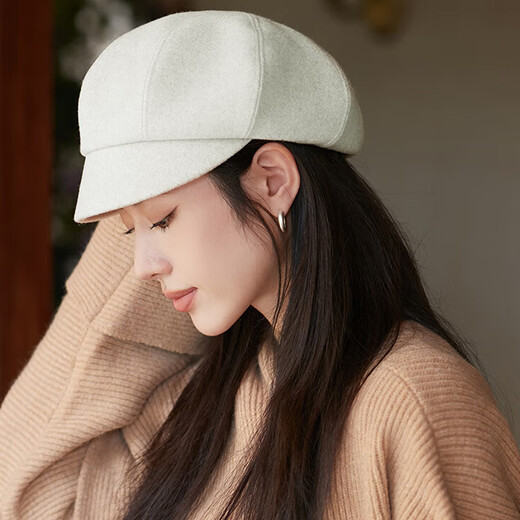 Jimmy Leaf British retro octagonal hat for women autumn and winter Korean version new painter hat casual all-match simple beret small face Mocha color M (56-58cm)