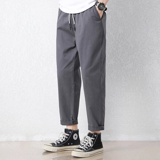 Jüdische Freizeithosen für Männer im Sommer Neue lose Eisseide Messesport neun-Punkte-Hosen für Männer konisch koreanischer Stil trendige Hosen 9904 Khaki Gray 2xl