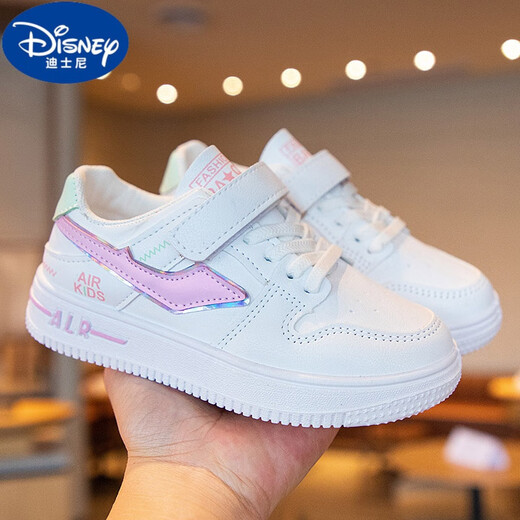 Disney (Disney) Chaussures pour enfants, chaussures blanches blanches pour enfants, chaussures à fond doux en cuir neuf pour les filles, Big Children's Sneakers, Chaussures pour garçons Campus 826 Campus professionnel professionnel blanc 16,5 Taille 26 Longueur intérieure CM