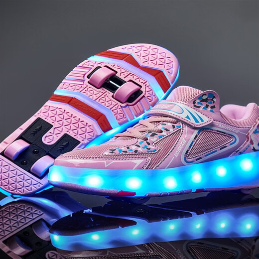 Young Jordan cut-off size internet celebrity rampage shoes four-wheel boy mesh breathable children double wheel student ice skating skateboard shoes girls 659 white mesh charging light small four-wheel 31 size