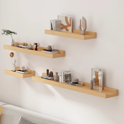 Ruoshi solid wood wall rack wall wall-mounted laminate background wall decoration bracket one-word partition bookshelf shelf solid wood-log color 12*60