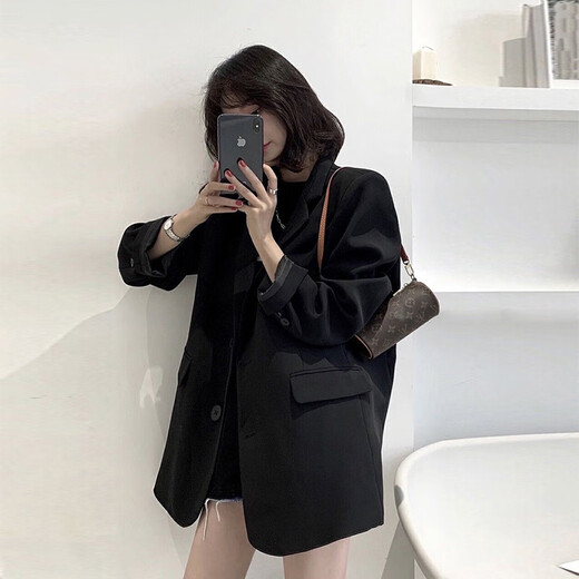 LeCali blazer for men and women Korean style loose small suit spring and autumn small man interview defense commuting work long-sleeved top Korean blazer black L 120Jin Jin is equal to 0.5 kg within