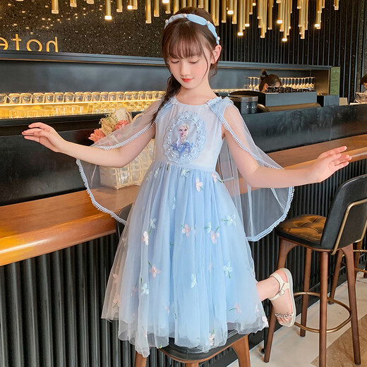 
Anneyol Snow White Skirt Frozen Girls Summer Dress Medium-Grand Children's Baby Spring and Autumn Puffy Gauze Skirt A841 Blue 110